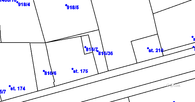 Parcela st. 816/36 v KÚ Bernartice u Milevska, Katastrální mapa