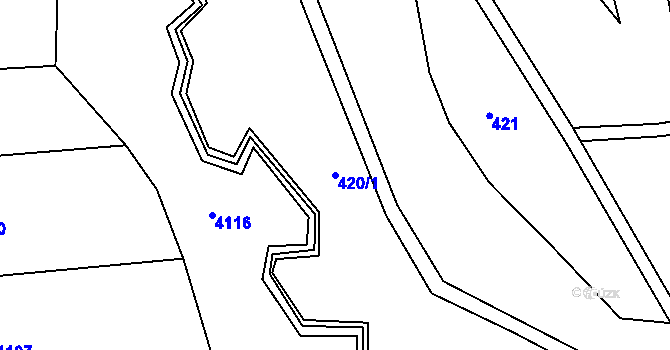 Parcela st. 420/1 v KÚ Bernartice u Milevska, Katastrální mapa