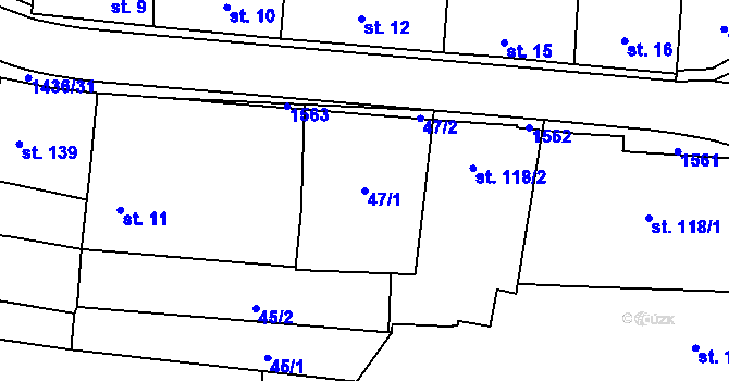 Parcela st. 47/1 v KÚ Bernartice u Milevska, Katastrální mapa