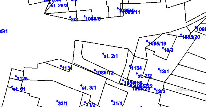 Parcela st. 2/1 v KÚ Bojenice, Katastrální mapa
