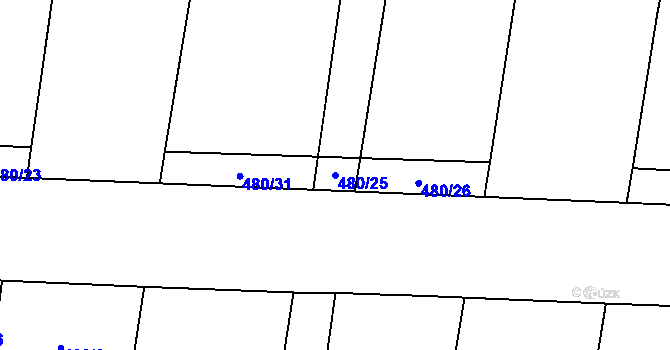 Parcela st. 480/25 v KÚ Bojenice, Katastrální mapa