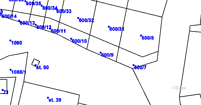 Parcela st. 600/9 v KÚ Bojenice, Katastrální mapa