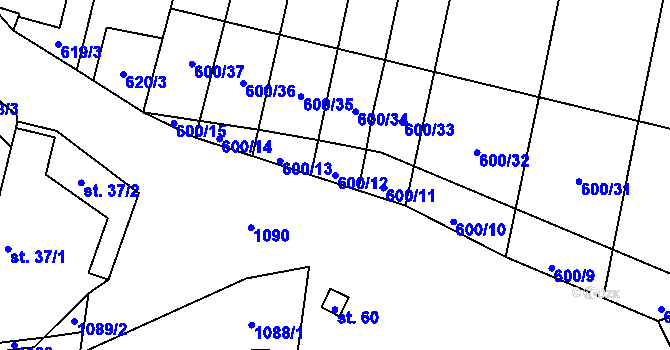 Parcela st. 600/12 v KÚ Bojenice, Katastrální mapa