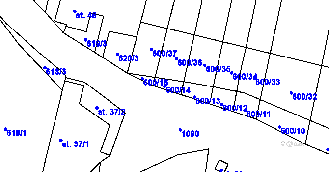 Parcela st. 600/14 v KÚ Bojenice, Katastrální mapa