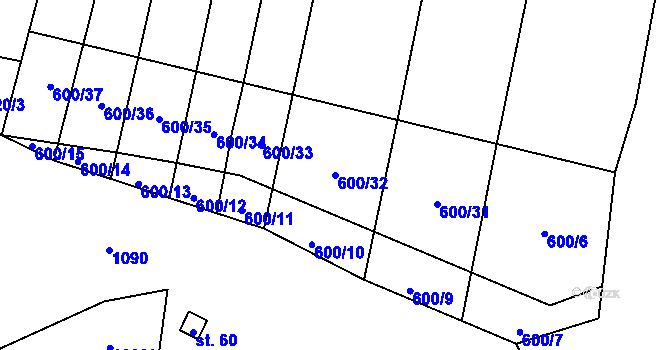 Parcela st. 600/32 v KÚ Bojenice, Katastrální mapa