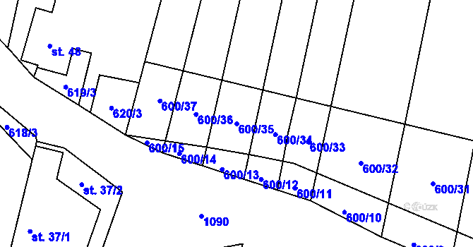 Parcela st. 600/35 v KÚ Bojenice, Katastrální mapa