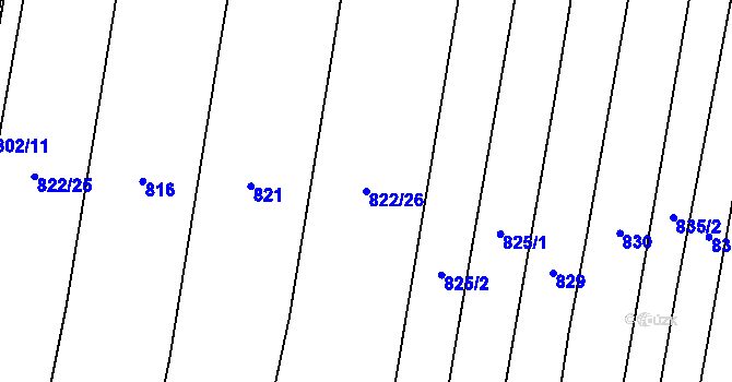 Parcela st. 822/26 v KÚ Bojenice, Katastrální mapa