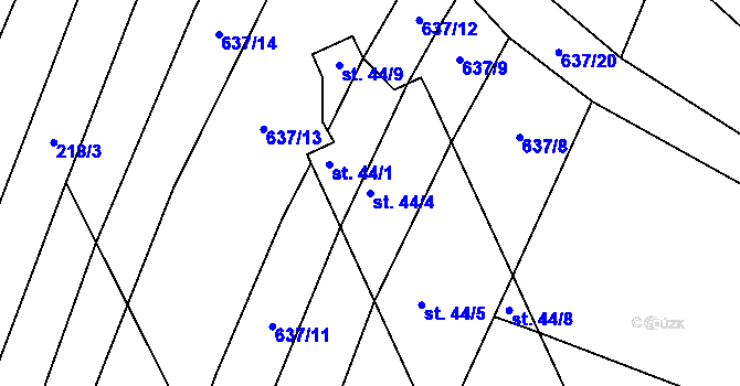 Parcela st. 44/4 v KÚ Zběšice, Katastrální mapa
