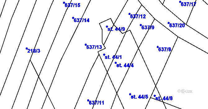 Parcela st. 44/1 v KÚ Zběšice, Katastrální mapa