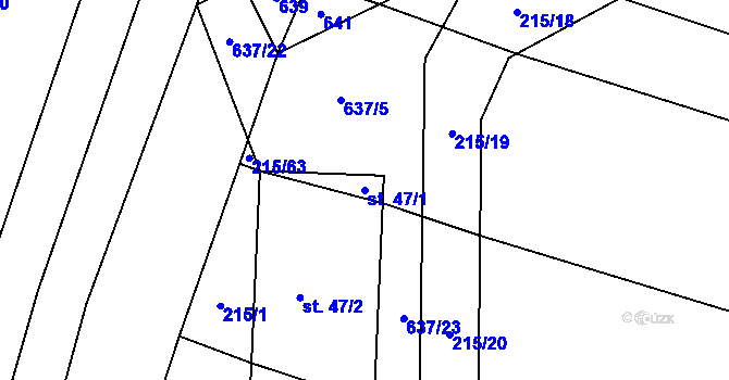Parcela st. 47/1 v KÚ Zběšice, Katastrální mapa