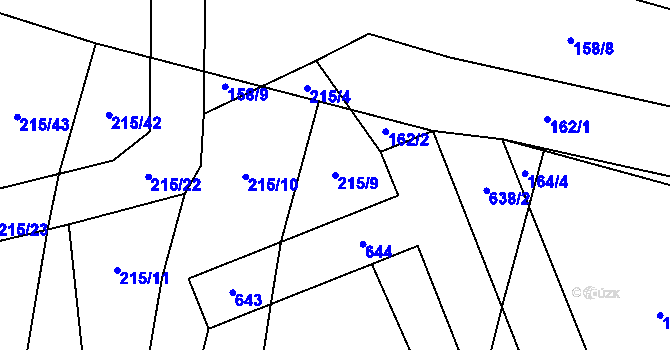 Parcela st. 215/9 v KÚ Zběšice, Katastrální mapa