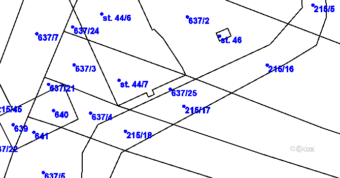 Parcela st. 637/25 v KÚ Zběšice, Katastrální mapa