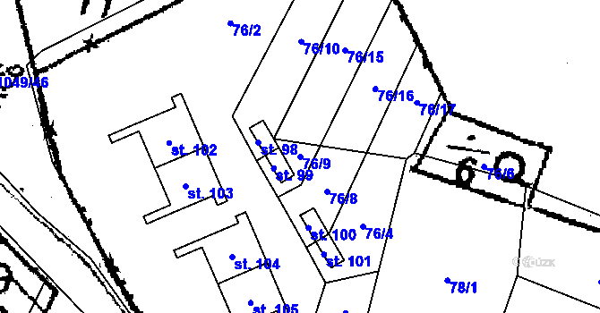 Parcela st. 76/9 v KÚ Bernartice u Stráže, Katastrální mapa