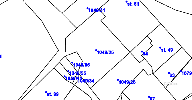 Parcela st. 1049/25 v KÚ Bernartice u Stráže, Katastrální mapa