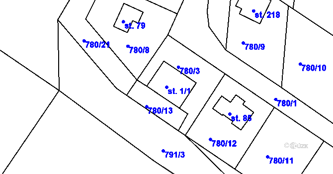 Parcela st. 1/1 v KÚ Borek u Tachova, Katastrální mapa