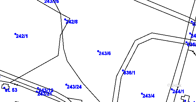 Parcela st. 243/6 v KÚ Borek u Tachova, Katastrální mapa