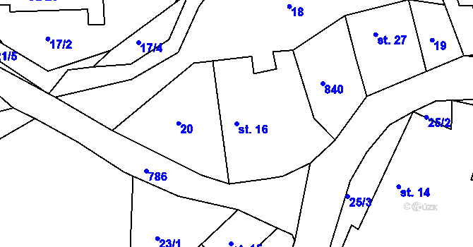 Parcela st. 16 v KÚ Dehetná, Katastrální mapa