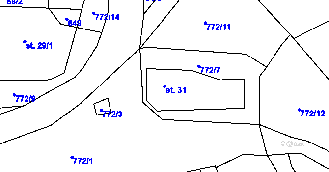 Parcela st. 31 v KÚ Dehetná, Katastrální mapa