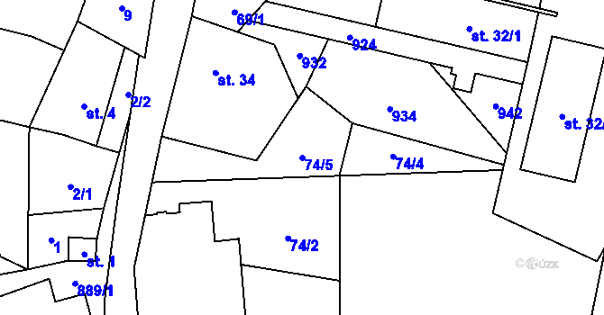 Parcela st. 74/5 v KÚ Bečkov, Katastrální mapa