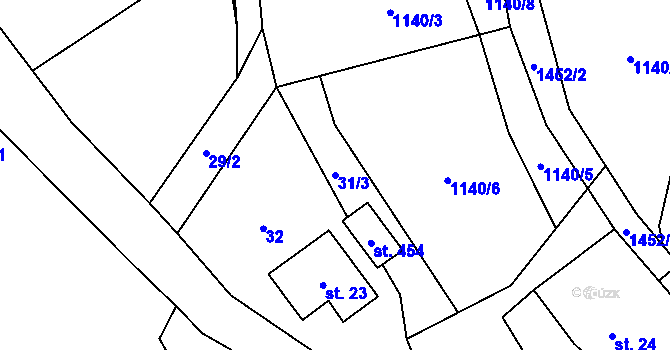 Parcela st. 31/3 v KÚ Bernartice, Katastrální mapa