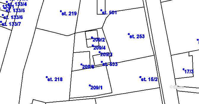 Parcela st. 209/3 v KÚ Bernartice, Katastrální mapa