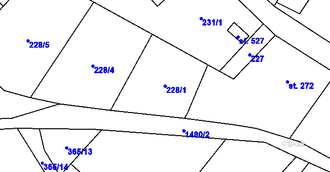 Parcela st. 228/1 v KÚ Bernartice, Katastrální mapa