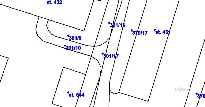 Parcela st. 301/17 v KÚ Bernartice, Katastrální mapa