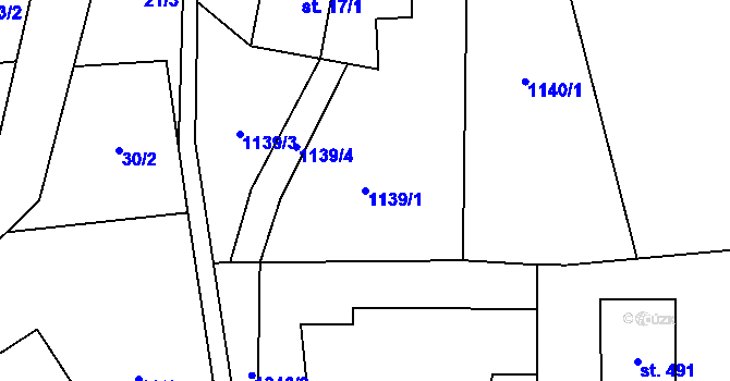 Parcela st. 1139/1 v KÚ Bernartice, Katastrální mapa