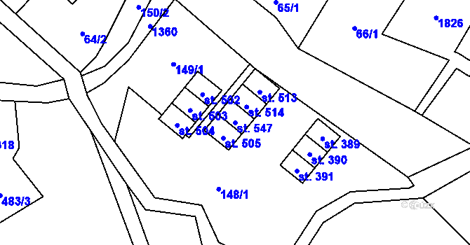 Parcela st. 547 v KÚ Bernartice, Katastrální mapa