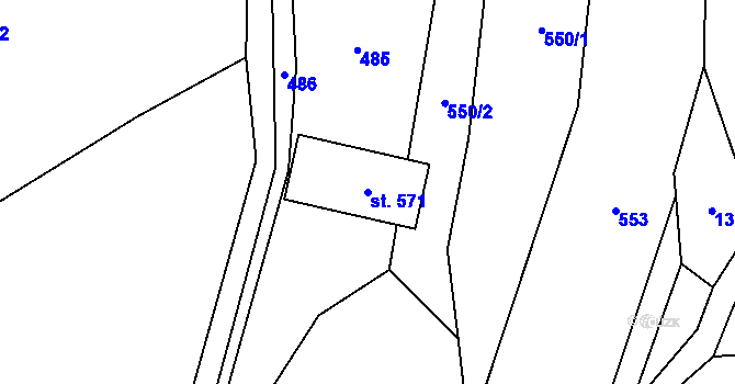 Parcela st. 571 v KÚ Bernartice, Katastrální mapa