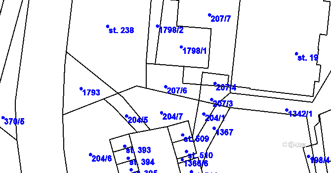 Parcela st. 207/6 v KÚ Bernartice, Katastrální mapa