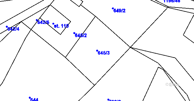 Parcela st. 645/3 v KÚ Křenov u Žacléře, Katastrální mapa