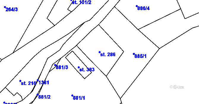 Parcela st. 286 v KÚ Lampertice, Katastrální mapa