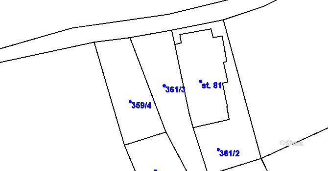 Parcela st. 361/3 v KÚ Lampertice, Katastrální mapa
