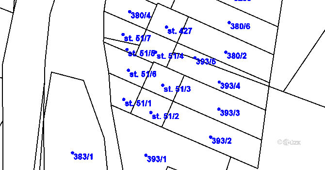 Parcela st. 51/3 v KÚ Bernartice u Javorníka, Katastrální mapa