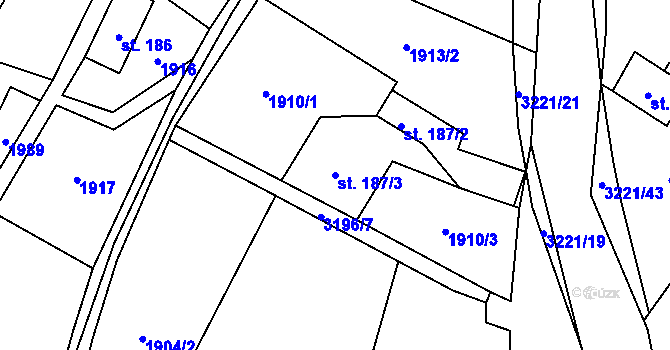Parcela st. 187/3 v KÚ Bernartice u Javorníka, Katastrální mapa