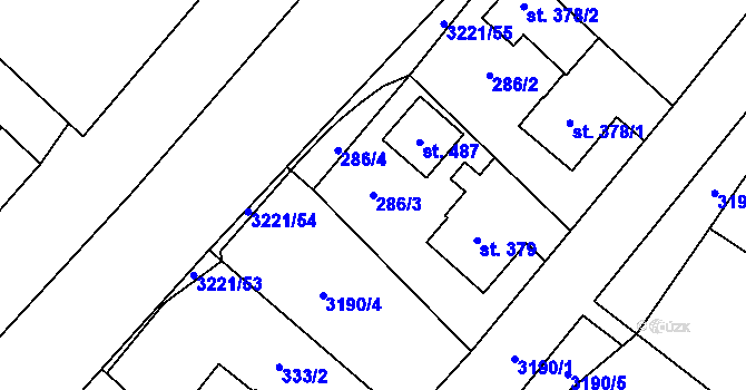 Parcela st. 286/3 v KÚ Bernartice u Javorníka, Katastrální mapa