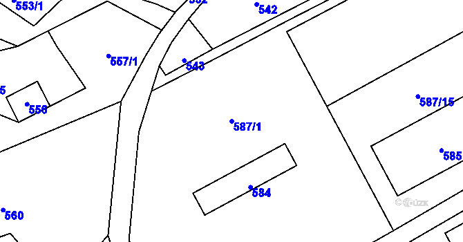 Parcela st. 587/1 v KÚ Bernartice nad Odrou, Katastrální mapa