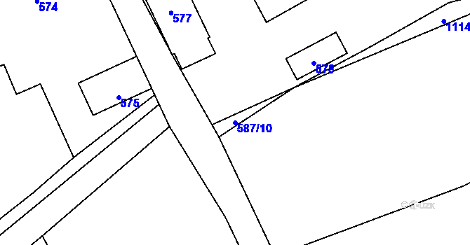 Parcela st. 587/10 v KÚ Bernartice nad Odrou, Katastrální mapa