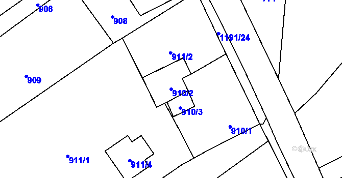 Parcela st. 910/2 v KÚ Bernartice nad Odrou, Katastrální mapa