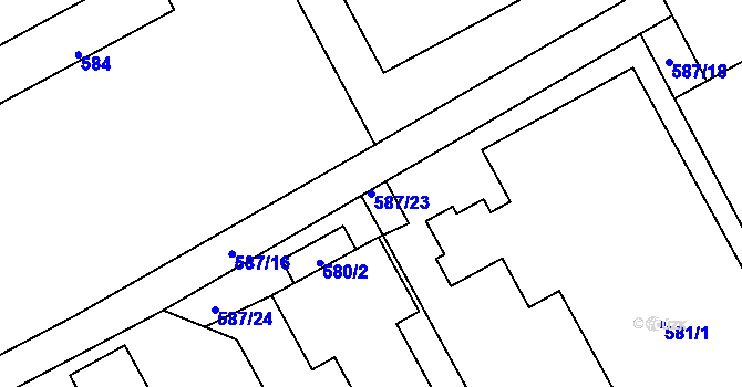 Parcela st. 587/23 v KÚ Bernartice nad Odrou, Katastrální mapa