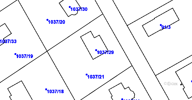 Parcela st. 1037/29 v KÚ Bernartice nad Odrou, Katastrální mapa