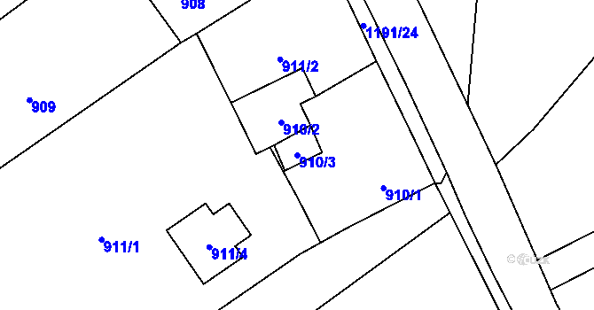 Parcela st. 910/3 v KÚ Bernartice nad Odrou, Katastrální mapa