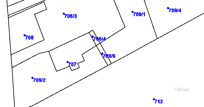 Parcela st. 709/6 v KÚ Bernartice nad Odrou, Katastrální mapa