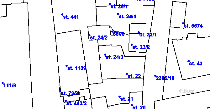 Parcela st. 24/3 v KÚ Beroun, Katastrální mapa