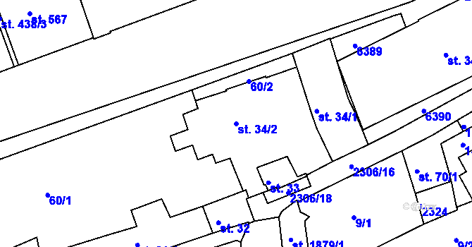 Parcela st. 34/2 v KÚ Beroun, Katastrální mapa