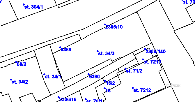 Parcela st. 34/3 v KÚ Beroun, Katastrální mapa