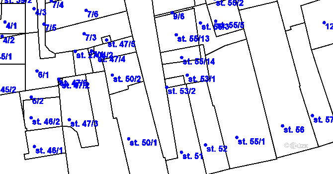 Parcela st. 53/2 v KÚ Beroun, Katastrální mapa