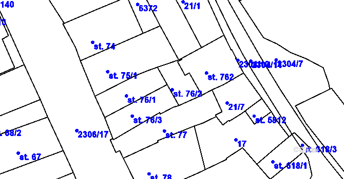 Parcela st. 76/2 v KÚ Beroun, Katastrální mapa