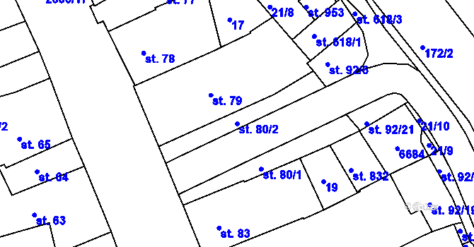 Parcela st. 80/2 v KÚ Beroun, Katastrální mapa